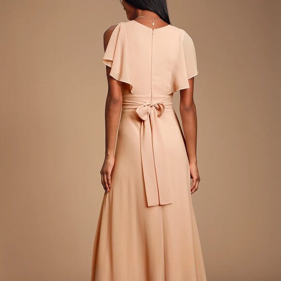 Lulus Dearly Loved Blush Flutter Sleeve Maxi Dress Pink - Size S NWT - Picture 2 of 6